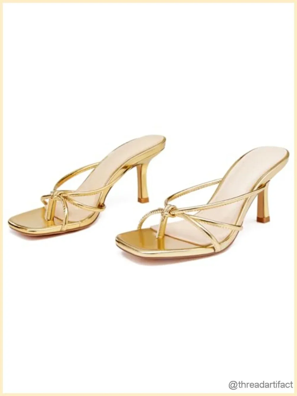 Gold Square Open Toe Stiletto Kitten Heel Slide Sandals